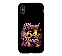 Custodia per iPhone X/XS Blessed by God for 64 Years Old Women 64th Birthday Queen
