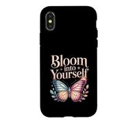 Custodia per iPhone X/XS Bloom Into Yourself - Citazione floreale con farfalla