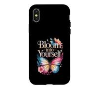Custodia per iPhone X/XS Bloom Into Yourself - Citazione floreale con farfalla