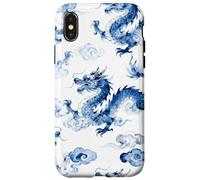 Custodia per iPhone X/XS Blu Cinese Drago Cinese Acquarello Arte - Asiatico Fortunato