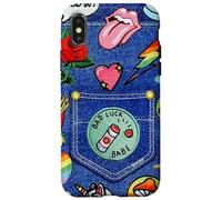 Custodia per iPhone X/XS Blue Denim Patch Pattern Bad Luck Babe 90s Design Estetico
