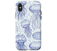 Custodia per iPhone X/XS Blue Jellyfish Ocean Pattern Aquatic Marine Life