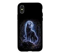Custodia per iPhone X/XS Blue Moon Wolf Mistico Foresta Fantasia Gotica Grafica