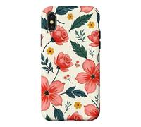 Custodia per iPhone X/XS Bold Teal verde foglie rosso rosa fiori floreali