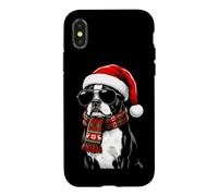 Custodia per iPhone X/XS Boston Terrier Dog Bostie Santa Hat Plaid sciarpa occhiali da sole