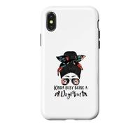 Custodia per iPhone X/XS Boston Terrier Kinda Busy Being A Dog Mom Messy Bun