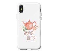 Custodia per iPhone X/XS Brew Up the Tea - Acquerello dipinto a mano con motivo Tea Time