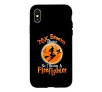 Custodia per iPhone X/XS Broom Broke So I Became A Firefighter Halloween Costume