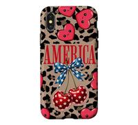 Custodia per iPhone X/XS Brown Cheetah America Girls Leopard Print Cherry E Bow