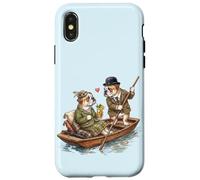 Custodia per iPhone X/XS Bulldog inglese cani coppia innamorata drink barca Inghilterra