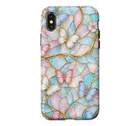 Custodia per iPhone X/XS Butterfly Pink White Blue Stained Art Stain Butterflies