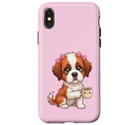 Custodia per iPhone X/XS cane cucciolo dolce divertente San Bernardo con tazza di cassa