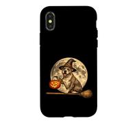 Custodia per iPhone X/XS Cappello da strega a forma di cane Pitbull Pittie Jack O Lantern Moon Broomstick