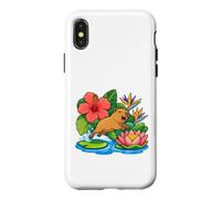 Custodia per iPhone X/XS Capybara salta da Lily Pad su Lotus Boat