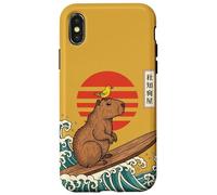 Custodia per iPhone X/XS Capybara Surf Giapponese Grande Onda Kanagawa Ukiyo-e