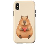 Custodia per iPhone X/XS Carino Capibara Holding Cuore Rosso Valentine Love