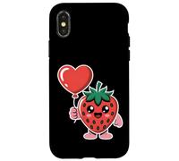 Custodia per iPhone X/XS Carino Fragola Che Tiene Cuore Palloncino Kawaii Fruit Art
