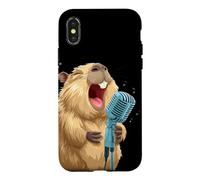 Custodia per iPhone X/XS Carino Karaoke Capybara con microfono per cantante divertente