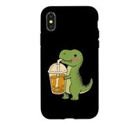 Custodia per iPhone X/XS Carino T Rex Boba Cartoon Dinosaur Bubble Tea Snack Amante