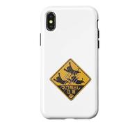 Custodia per iPhone X/XS Cartello retrò giapponese con gatto che attraversa la scritta "Caution Leaping Cats