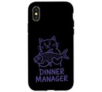 Custodia per iPhone X/XS Cat Dinner Manager Divertente Felino Fish Amante