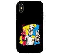 Custodia per iPhone X/XS Chef sorridente segno pace retrò ritratto grafico doppio cuoco