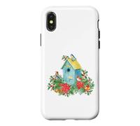 Custodia per iPhone X/XS Christmas Holiday Wreath Birdhouse Birds & Bells