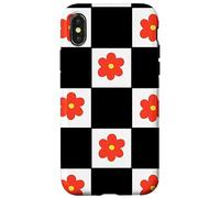 Custodia per iPhone X/XS Classic Floral Checkered Checker Checkerboard Orange Flower