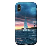 Custodia per iPhone X/XS Coastal Lighthouse Sailboat Ocean Sunset Scenic Artwork