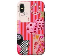 Custodia per iPhone X/XS Collage con 8 Lucky Lighting Bolt Star a forma di pallina rosa preppy a righe