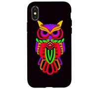 Custodia per iPhone X/XS Colorful Owl Line Art Geometrico Astratto Notte Uccello Gra