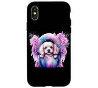 Custodia per iPhone X/XS Composizione di rose con adorabile abbigliamento per cuccioli di Spaniel bianco