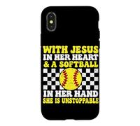 Custodia per iPhone X/XS Con Gesù nel suo cuore e un softball in mano cristiano