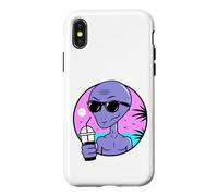 Custodia per iPhone X/XS Cool Alien Drinking Summer Juice Illustration Graphic Design