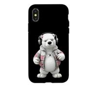Custodia per iPhone X/XS Cool Polar Bear Cuffie Plaid Giacca Design