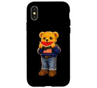 Custodia per iPhone X/XS Cool USA Teddy Bear Eating Watermelon Illustration Graphic