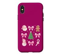 Custodia per iPhone X/XS Coquette Bow Pink Tree Babbo Natale pan di zenzero pupazzo di neve caramelle di Natale