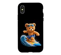 Custodia per iPhone X/XS Coraggioso orsacchiotto cavalcando le onde tavola da surf Shapes Mania