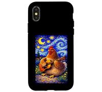 Custodia per iPhone X/XS Cozy Chicken Playing Guitar Whimsical Art Music Farmer Hen