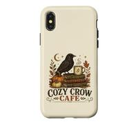 Custodia per iPhone X/XS Cozy Crow Cafe, design vintage per amanti del caffè autunnale