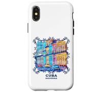 Custodia per iPhone X/XS Cuba scena di strada dell'Avana Auto d'epoca Musica Souvenir