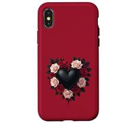 Custodia per iPhone X/XS Cuore Nero E Corona Di Rose Nere