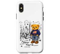 Custodia per iPhone X/XS Cute American Teddy Bear Sketch Drawing, New York Teddy Bear