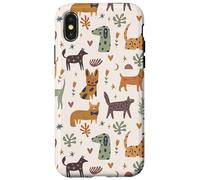 Custodia per iPhone X/XS Cute Dog Lover Theme Boho Aesthetic Retro Pet Pattern