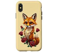 Custodia per iPhone X/XS Cute Fox Roses Foresta Animale Volpe Rossa Fiori