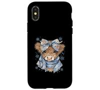 Custodia per iPhone X/XS Cute Highland Cow With Blue Bow Winter Snowflake Design