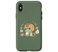 Custodia per iPhone X/XS Cute Kawaii Fall Cottagecore Aesthetic Frog With Pumpkin