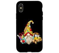 Custodia per iPhone X/XS Cute Teacher Gnome With Big Yellow Bus For School Bus Driver