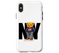 Custodia per iPhone X/XS Cute Teddy Bear USA Flag, New York Style Bear Illustration