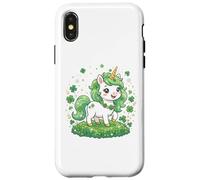 Custodia per iPhone X/XS Cute Unicorn Shamrock St Patricks Day Girls Kids Lepricorn
